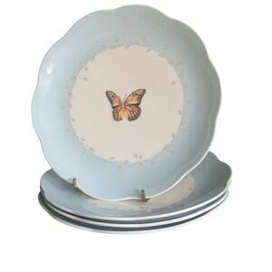 Lenox Butterfly Meadow Blue Accent Luncheon Plates Set of 4 Scalloped Edge